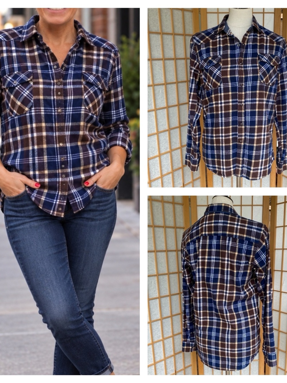 Jam Session Slim Fit Snap Front Plaid Flannel SZ M Fall Casual